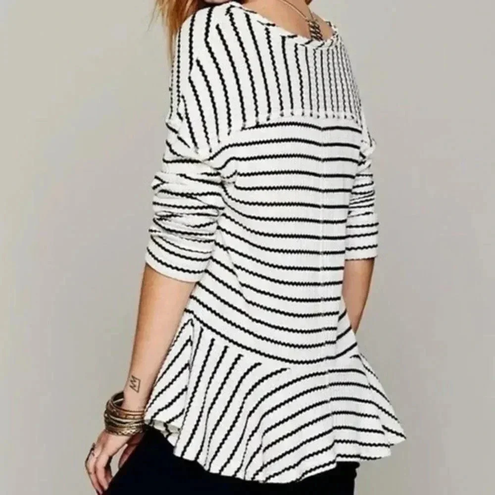 Free People Black and White Peplum Top